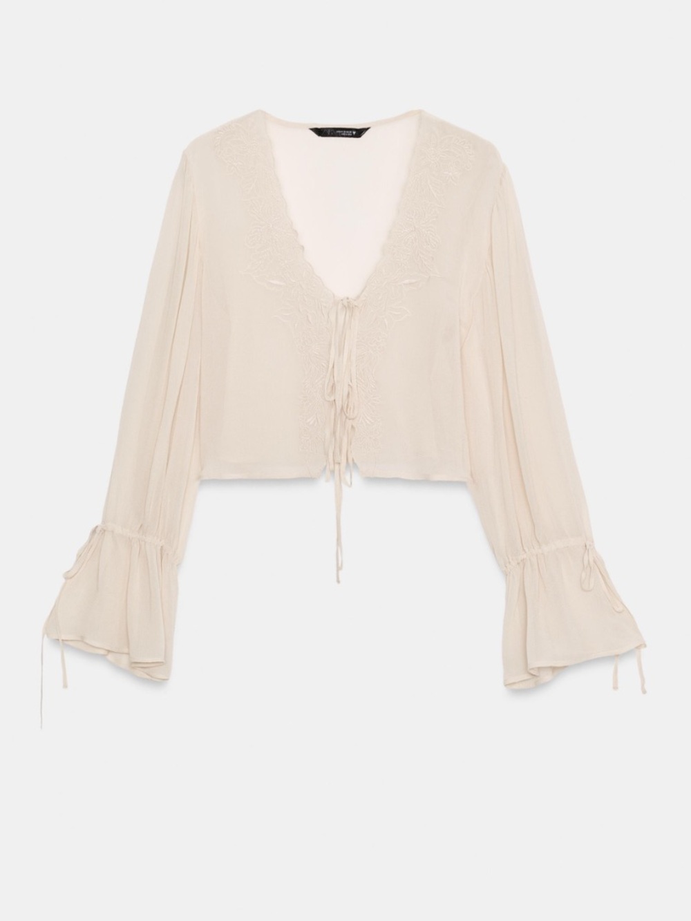 Zara Cream Boho Tie-Front Blouse